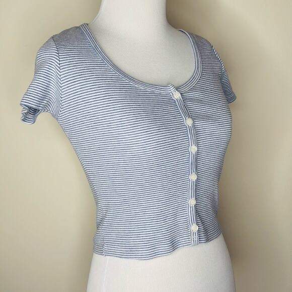 Brandy Melville Blue Striped Zelly Button Down Tee - Picture 3 of 6